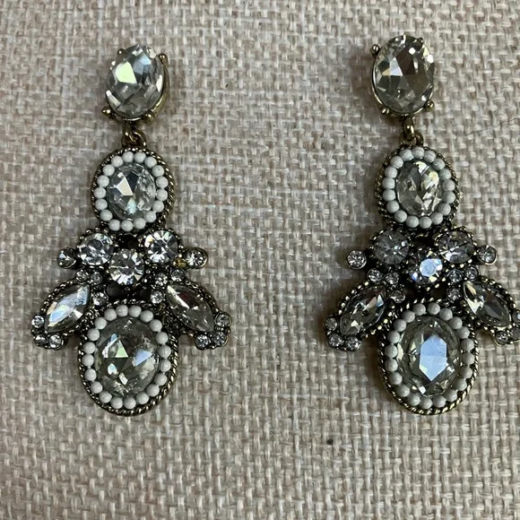 Ann Taylor Silver and White Crystal Drop Earrings and Three Matching Bangles - Picture 8 of 10